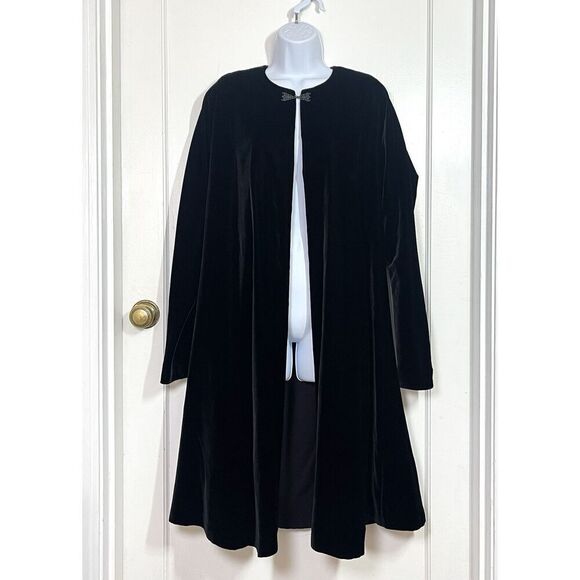 Eskandar Velvet Opera Swing A-line Coat Jacket Black Lined Womens Size 1 10/12 M - Picture 1 of 8
